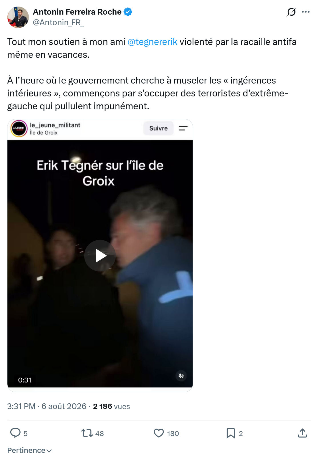 Antonin Ferreira Roche: Tout mon soutien à mon ami...