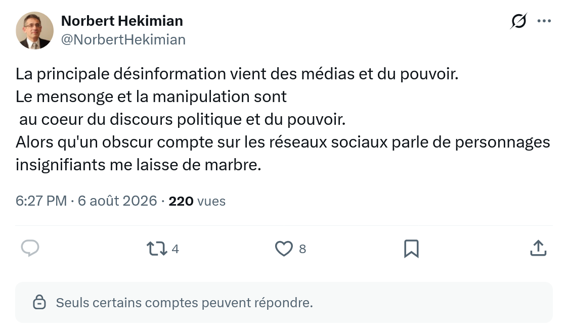 Norbert Hekimian: La principale désinformation...