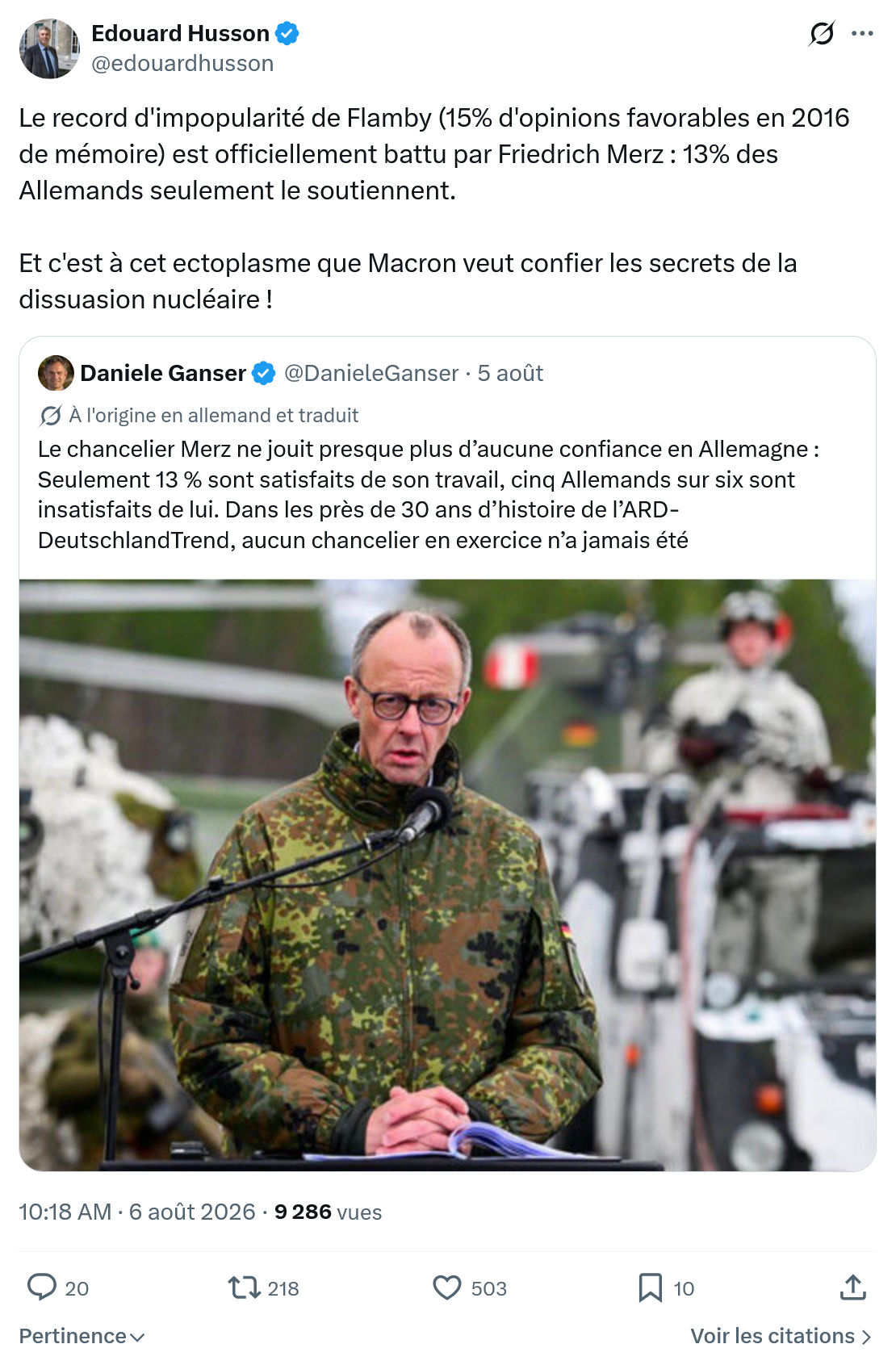 Édouard Husson: Le record d'impopularité de Flamby...