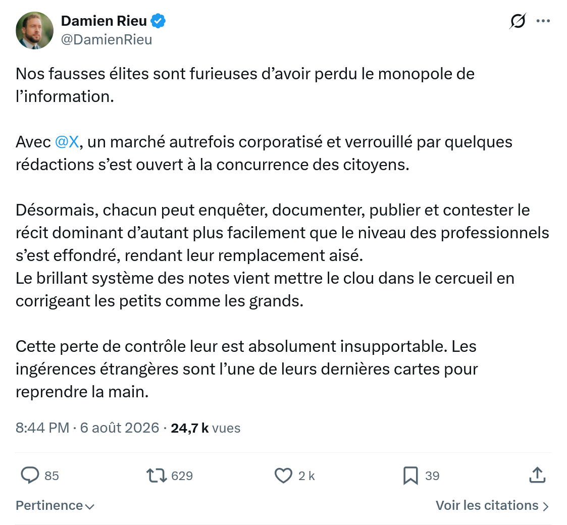 Damien Rieu: Nos fausses élites sont furieuses...