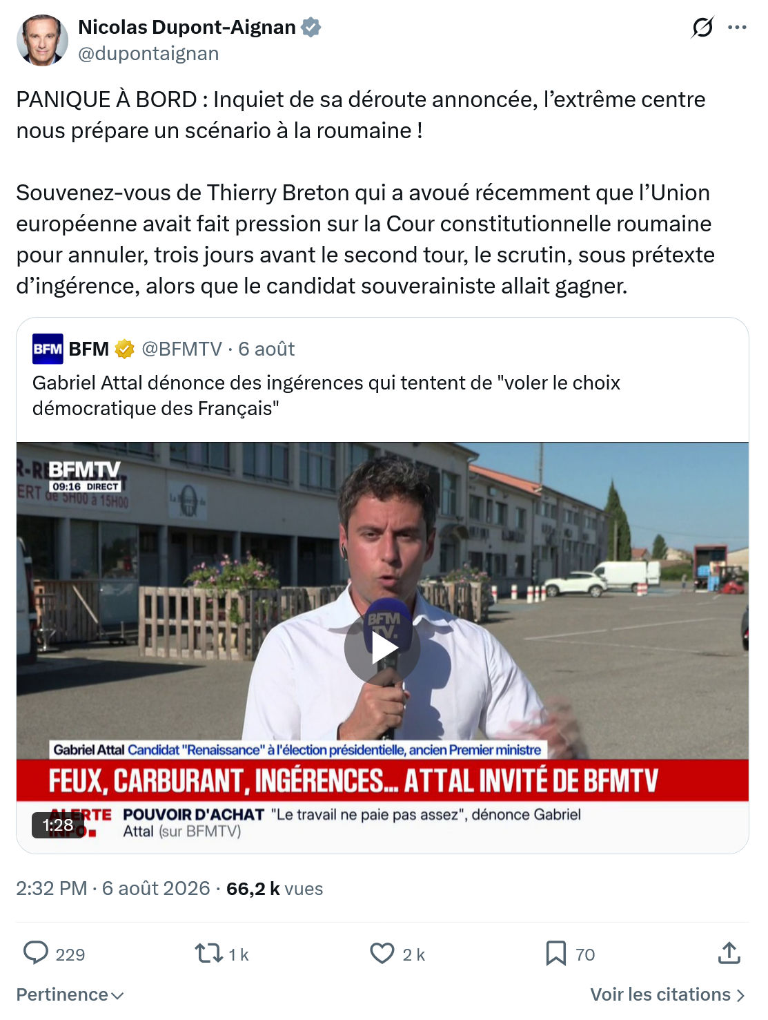 Nicolas Dupont-Aignan: PANIQUE À BORD : Inquiet de sa déroute...