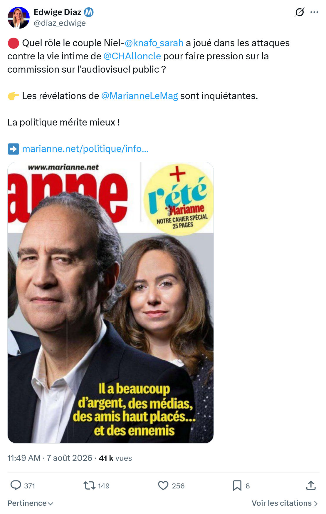 Edwige Diaz: Quel rôle le couple Niel...