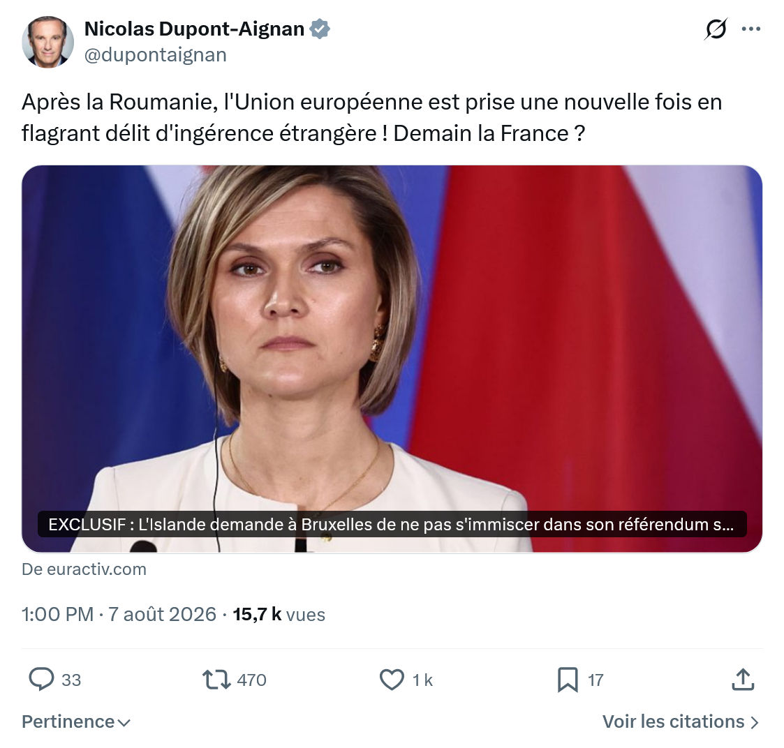 Nicolas Dupont-Aignan: Après la Roumanie...