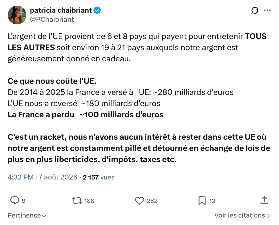 Patricia Chaibriant: L'argent de l'UE provient...