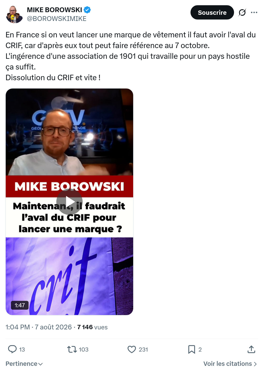 Mike Borowski: En France si on veut lancer...