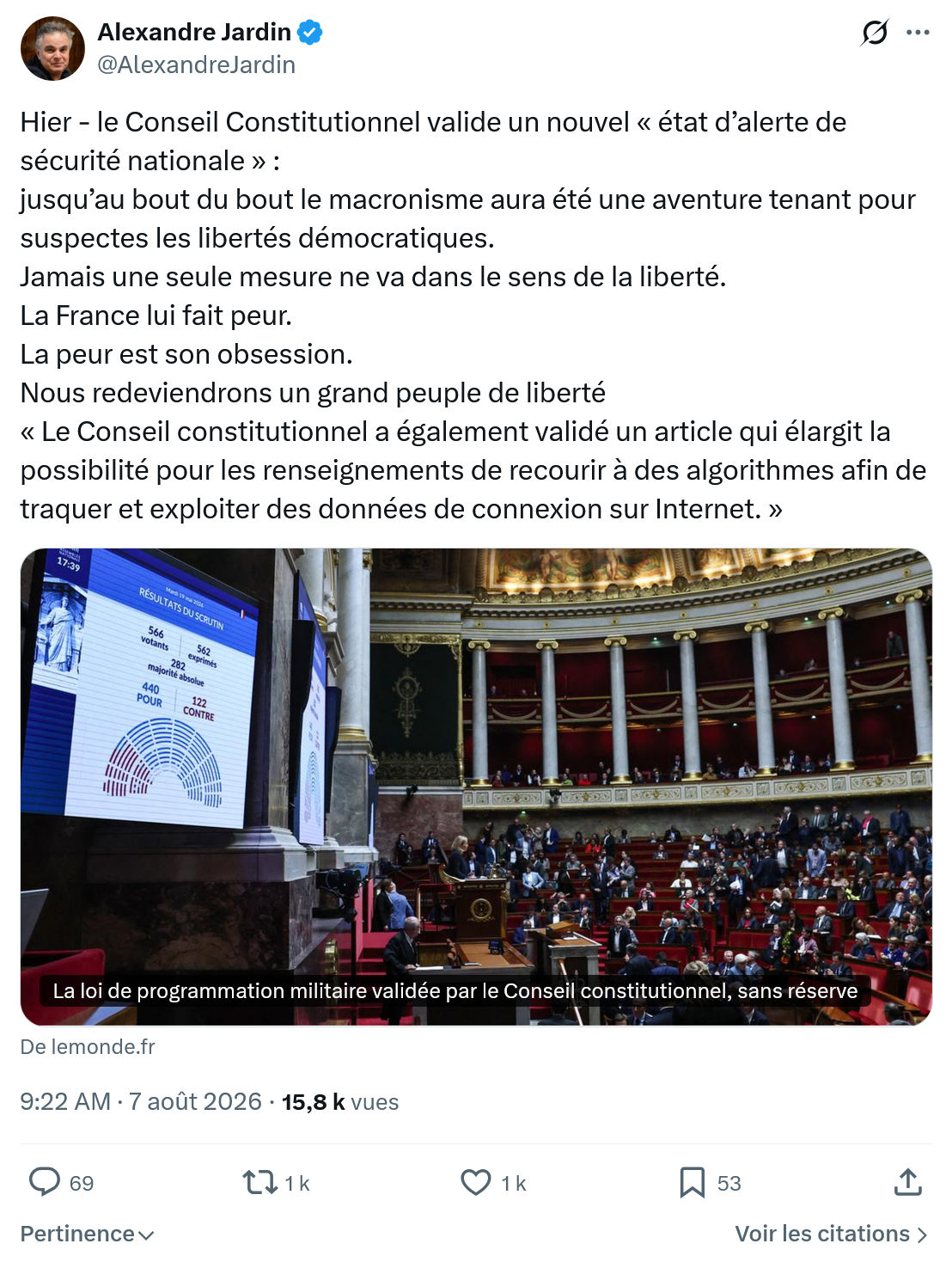 Alexandre Jardin: Hier - le Conseil Constitutionnel...