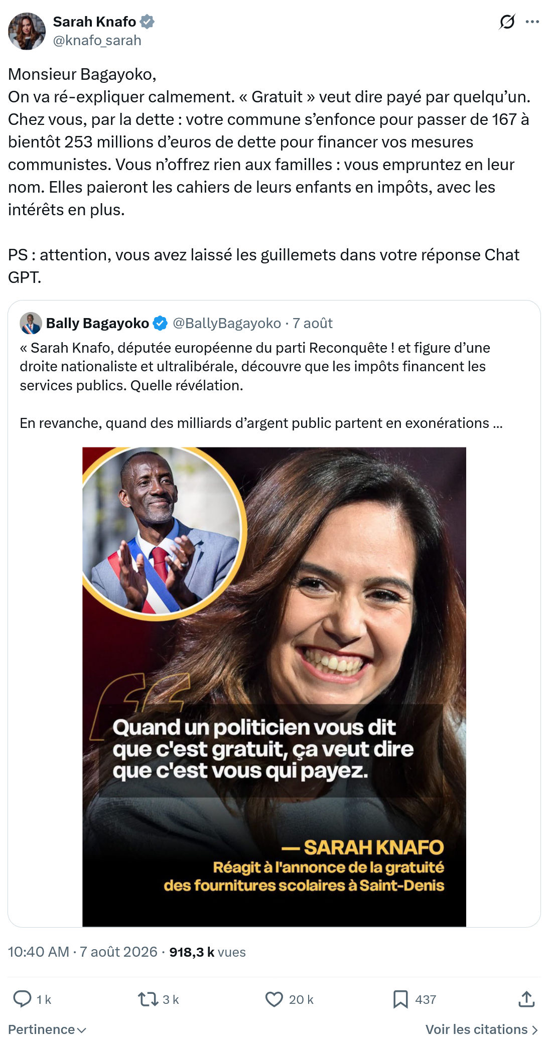 Sarah Knafo: Monsieur Bagayoko...