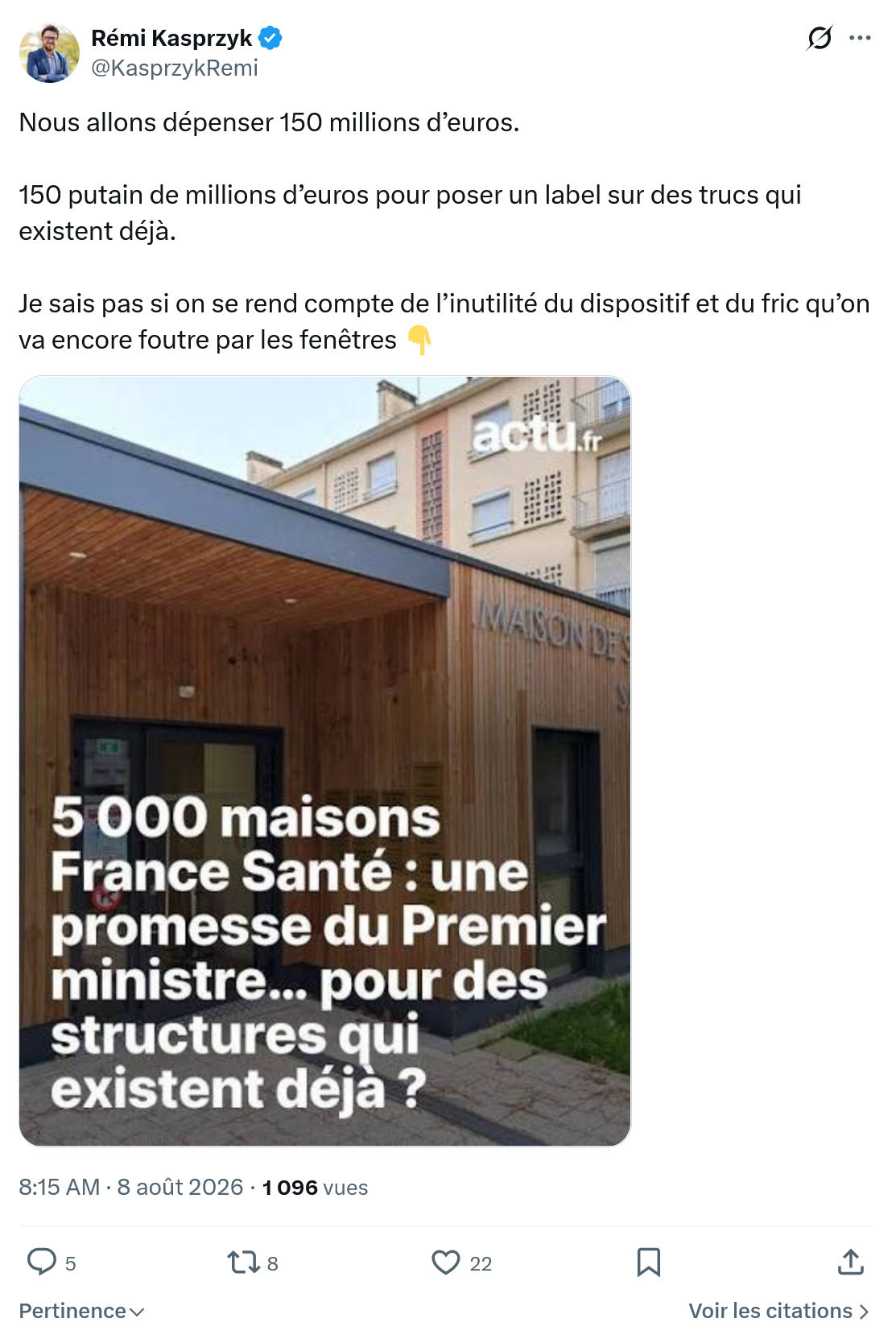 Rémi Kasprzyk: Nous allons dépenser 150 millions d’euros...
