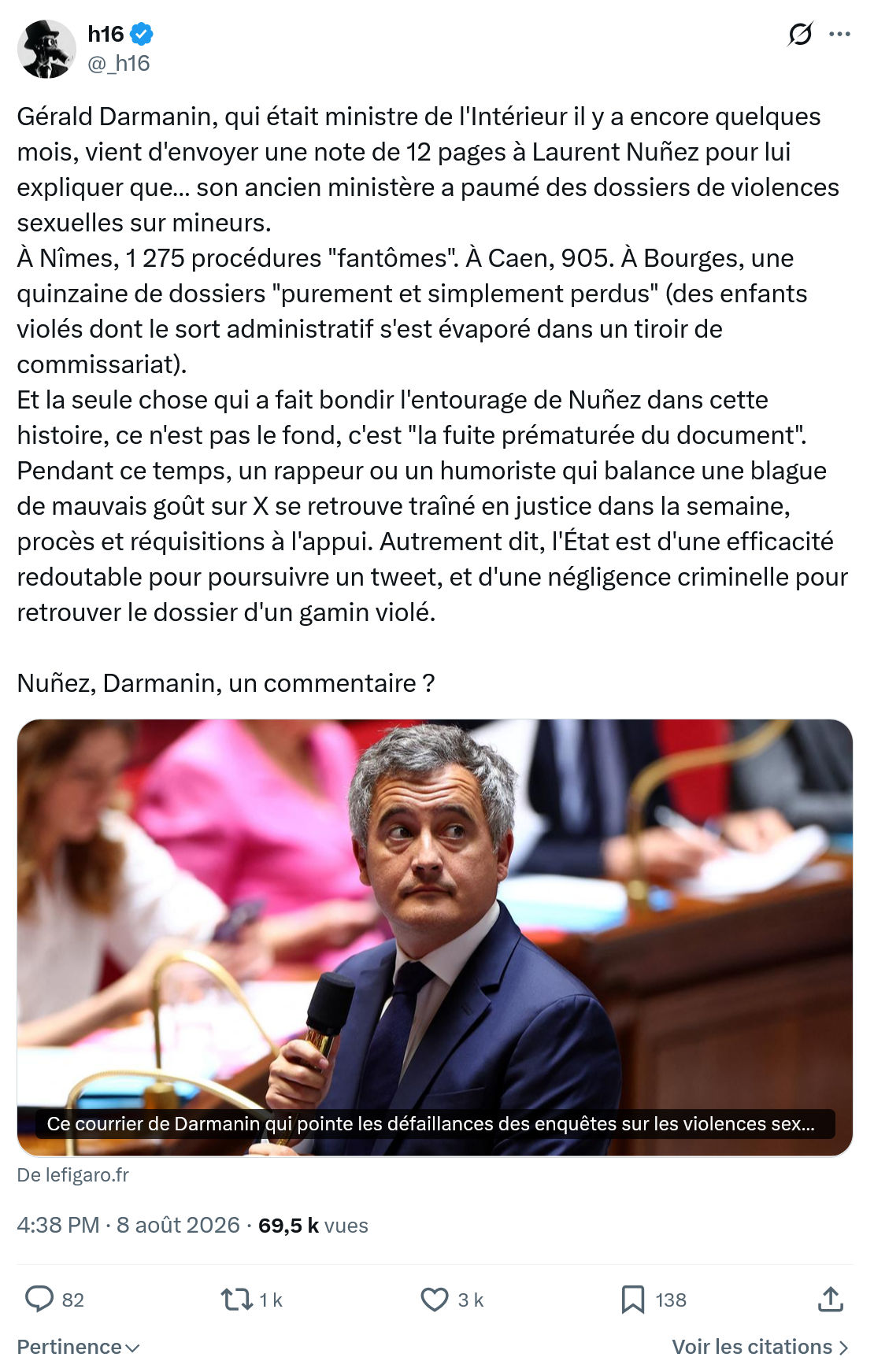 h16: Gérald Darmanin, qui était ministre...