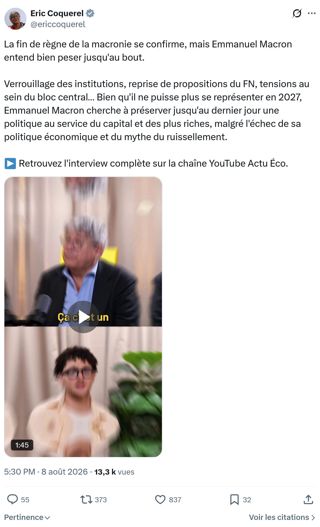 Eric Coquerel: La fin de règne de la macronie...