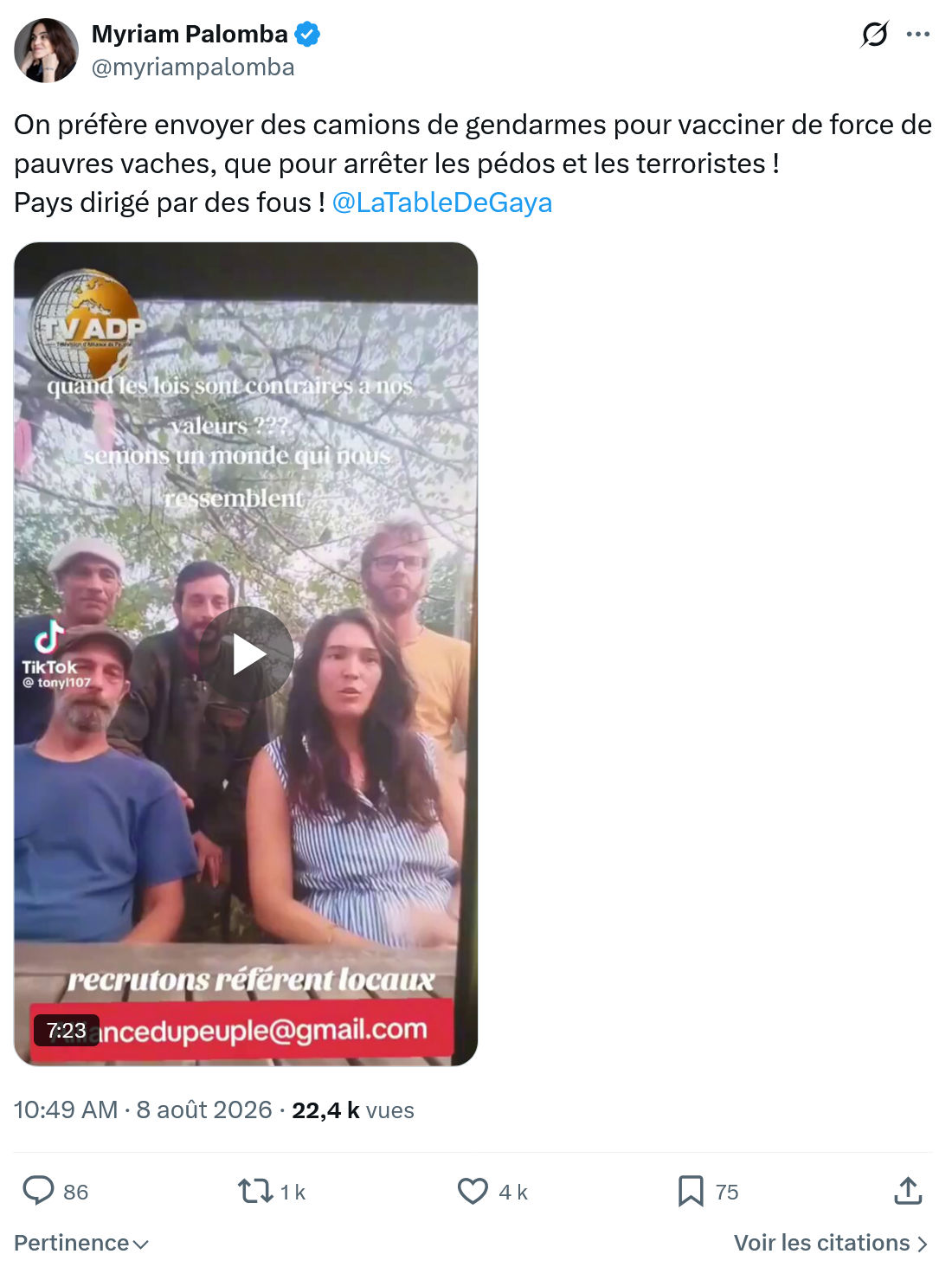 Myriam Palomba: On préfère envoyer des camions...