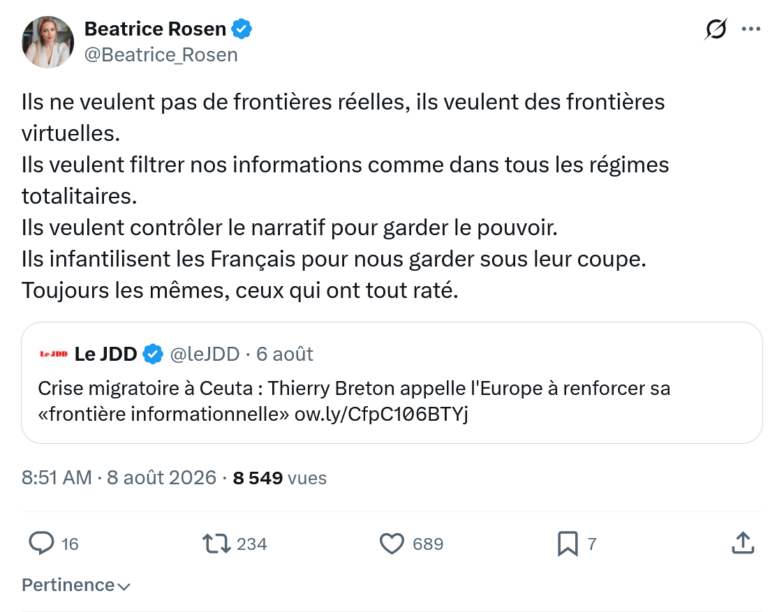 Béatrice Rosen: Ils ne veulent pas de frontières réelles...