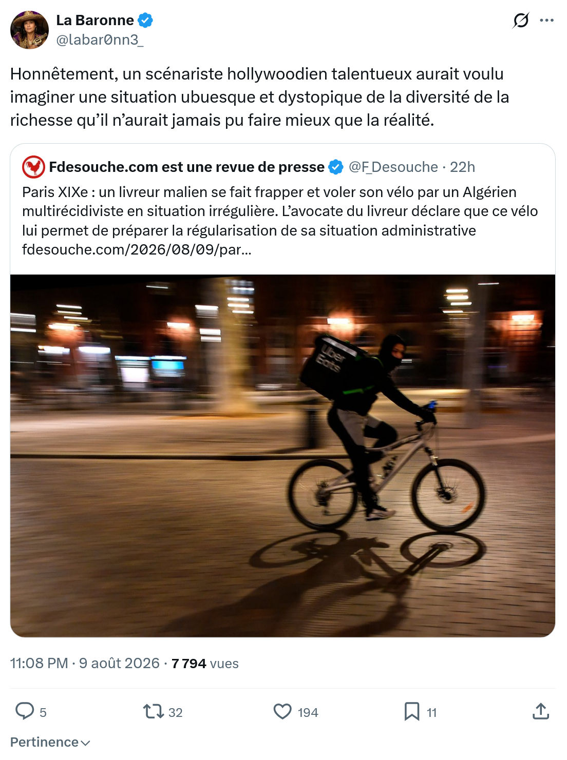 La Baronne: Honnêtement, un scénariste hollywoodien...