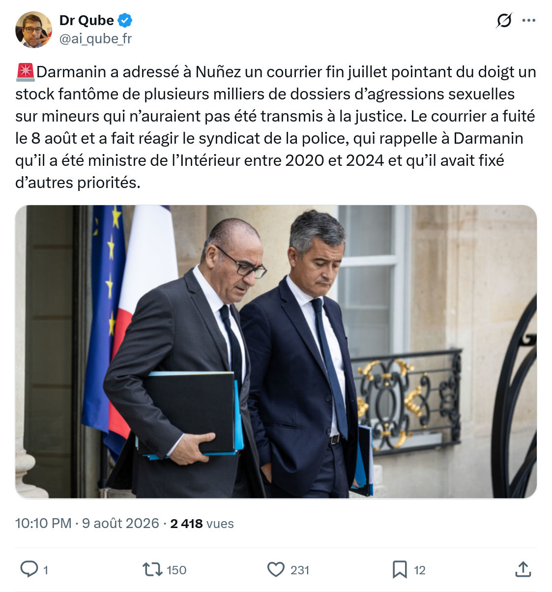 Dr Qube: Darmanin a adressé à Nuñez...