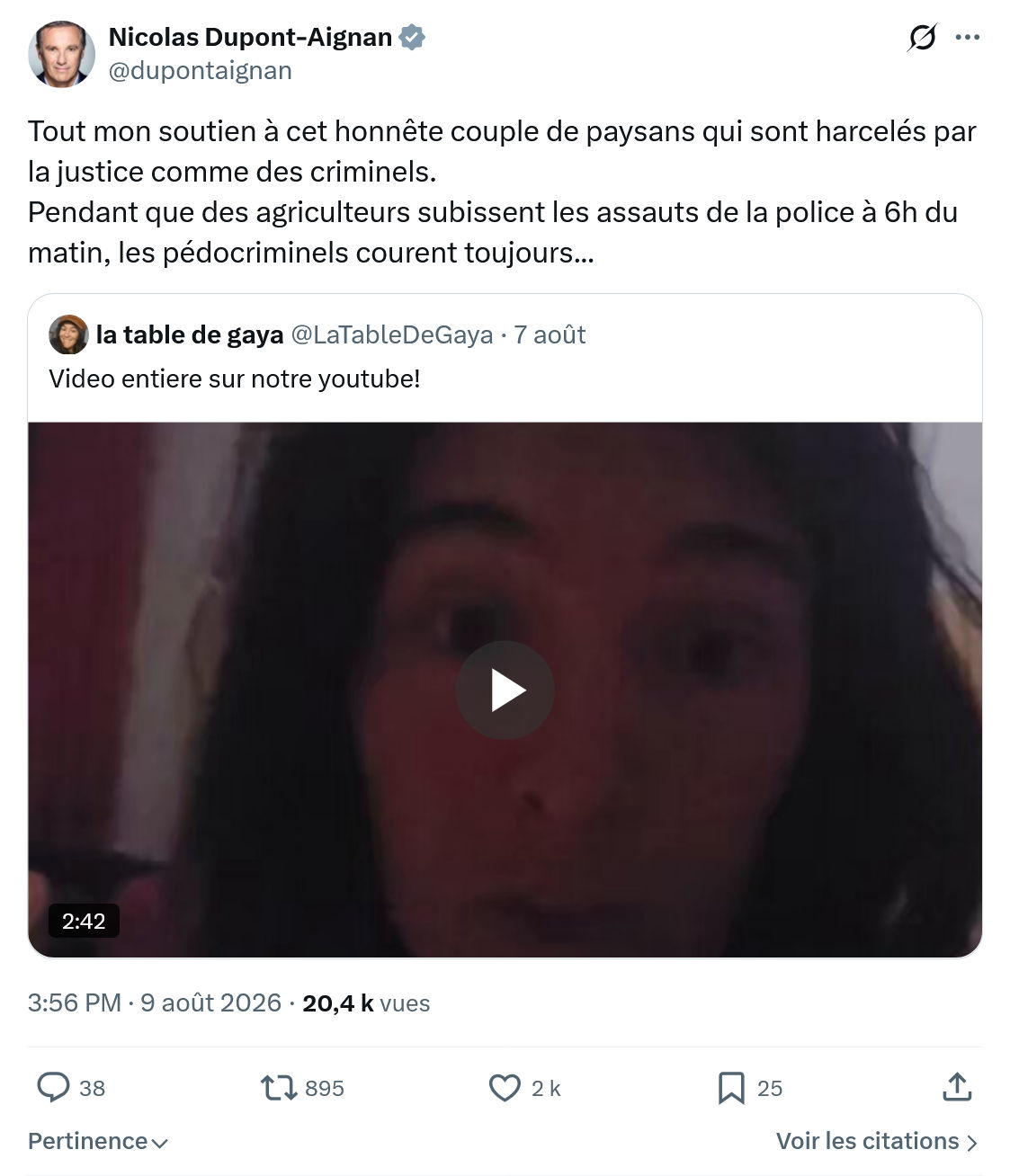 Nicolas Dupont-Aignan: Tout mon soutien à cet honnête...