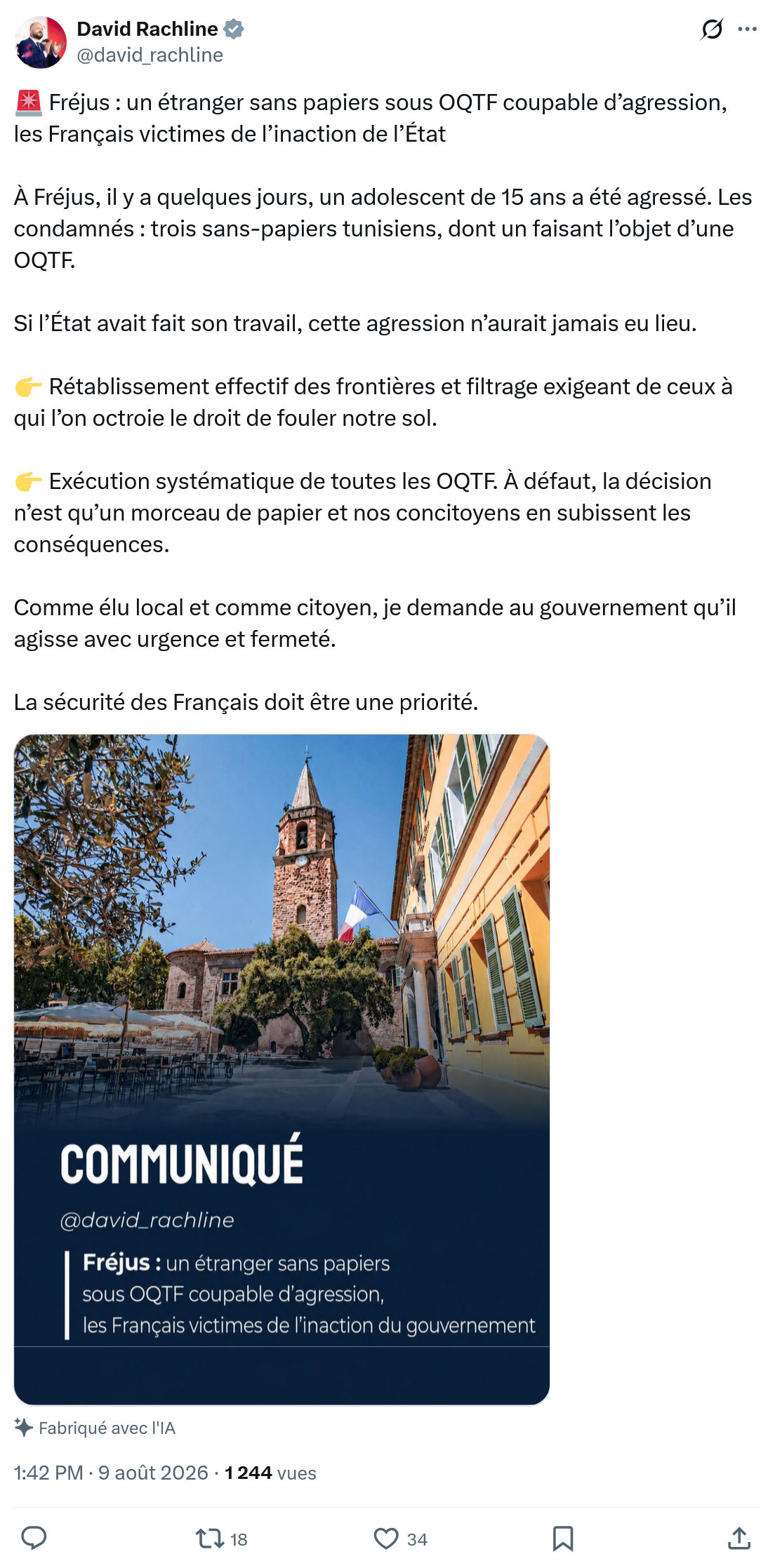 David Rachline: Fréjus : un étranger sans papiers...