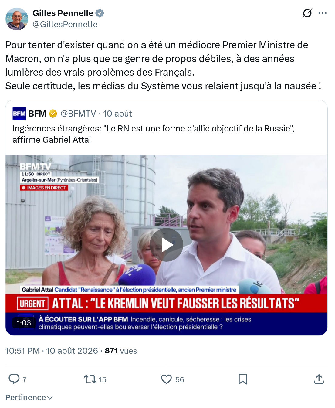 Gilles Pennelle: Pour tenter d'exister quand on a été un médiocre...