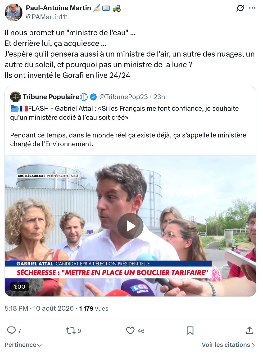 Paul-Antoine Martin: Il nous promet un "ministre de l'eau"...
