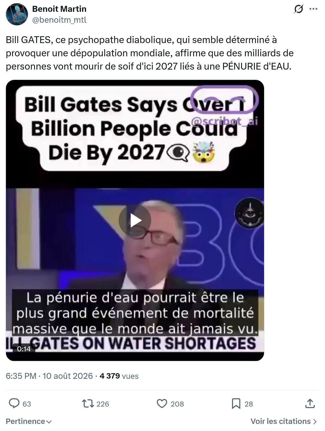 Benoît Martin: Bill GATES, ce psychopathe diabolique...