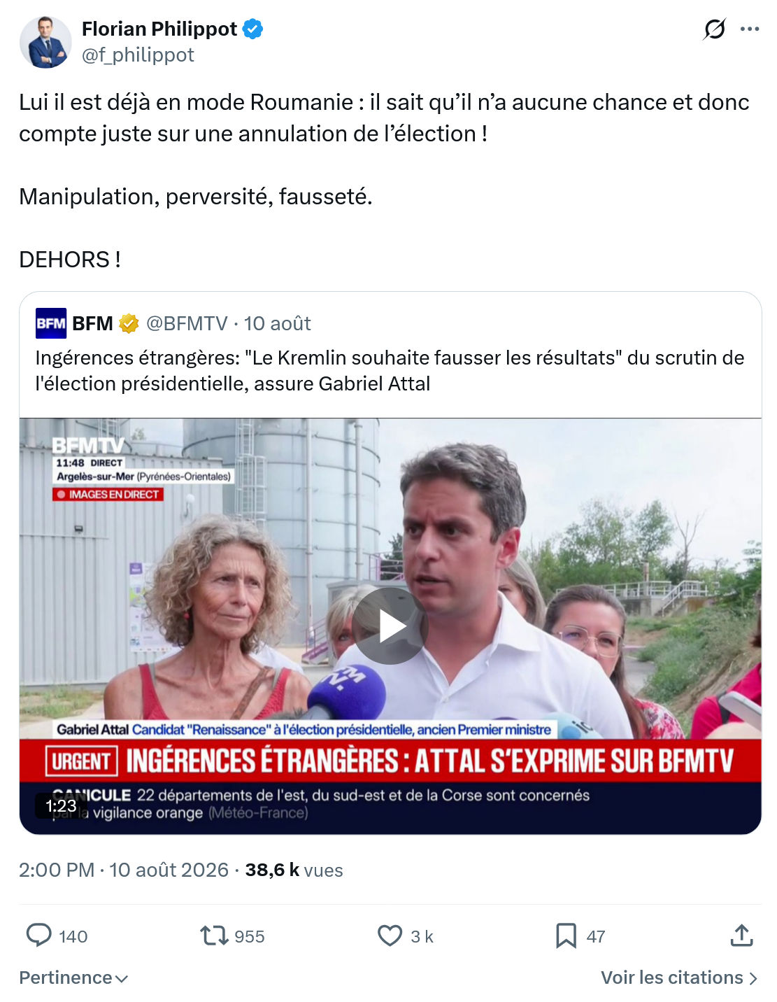 Florian Philippot: Lui il est déjà en mode Roumanie...