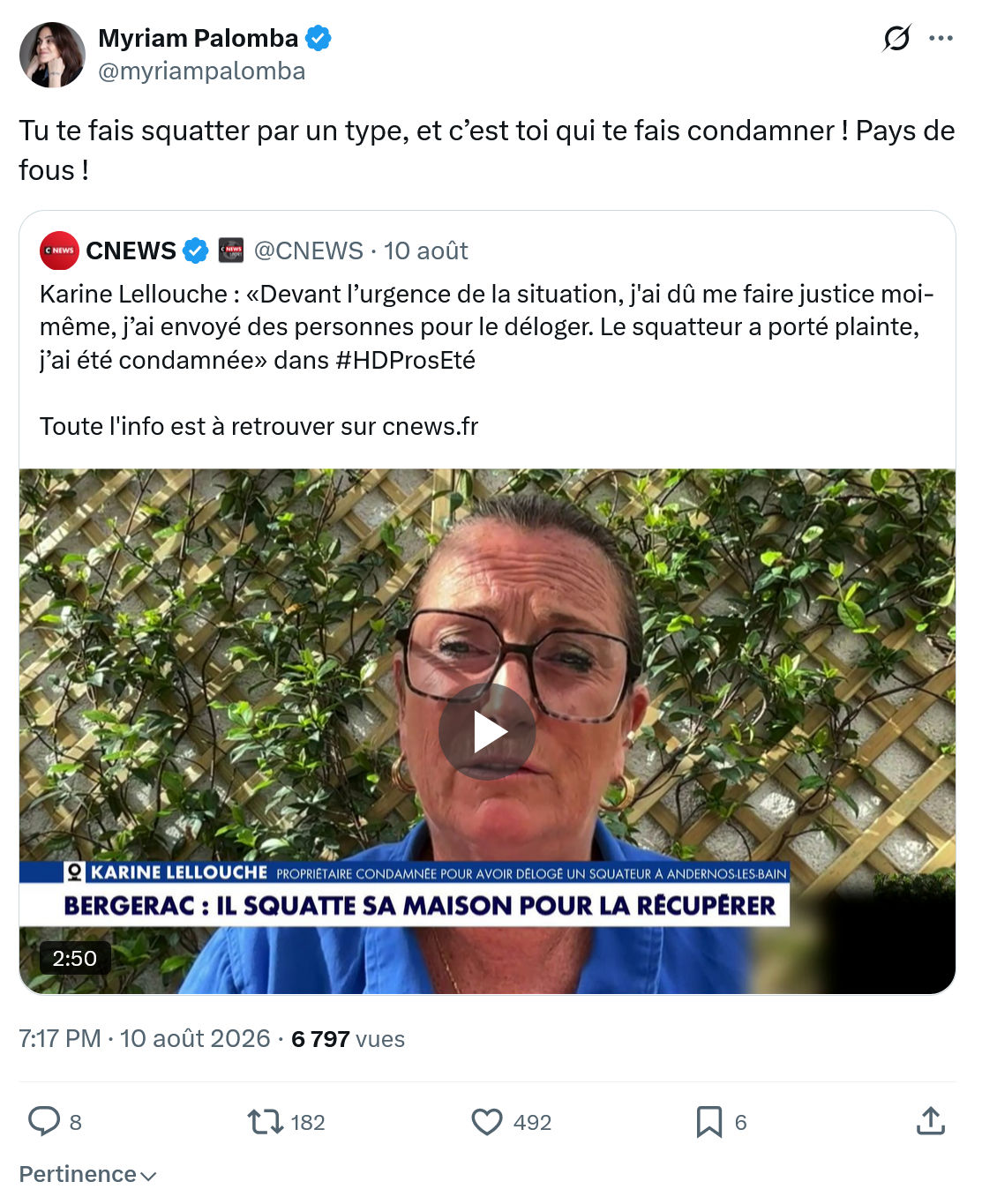Myriam Palomba: Tu te fais squatter par un type...