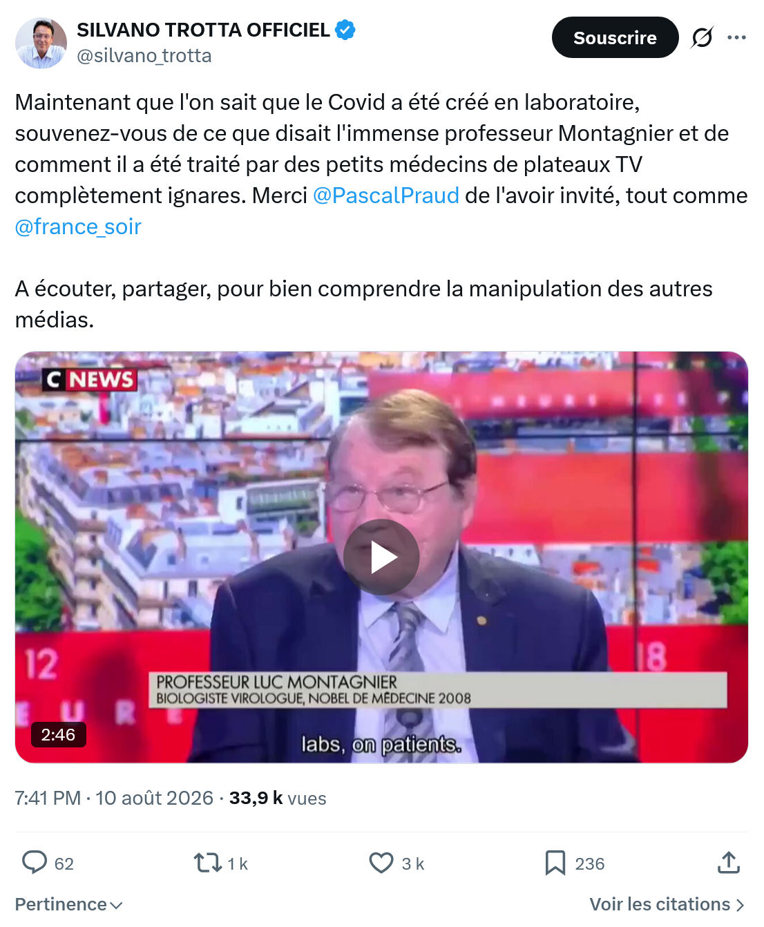 Silvano Trotta: Maintenant que l'on sait que le Covid...