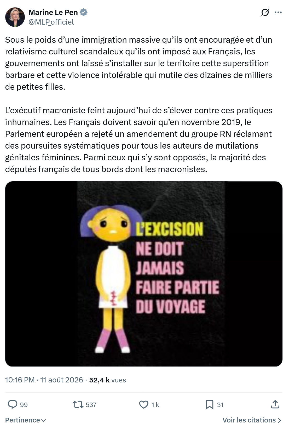 Marine Le Pen: Sous le poids d’une immigration...