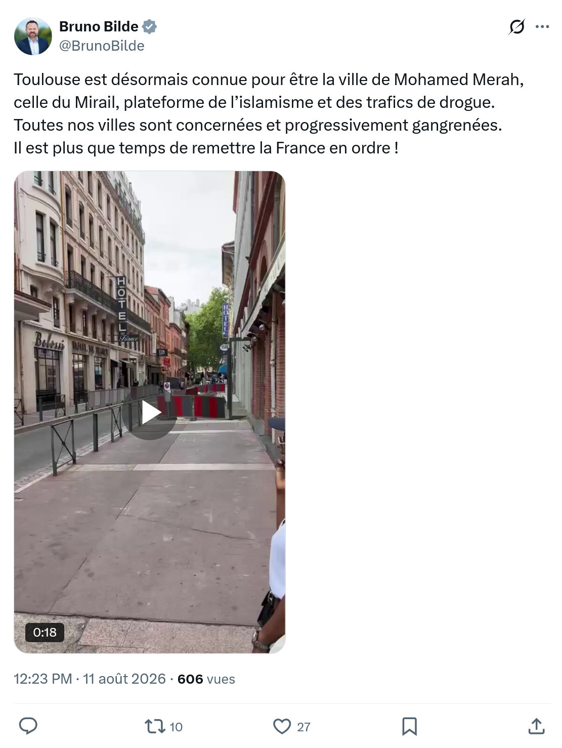 Bruno Bilde: Toulouse est désormais...