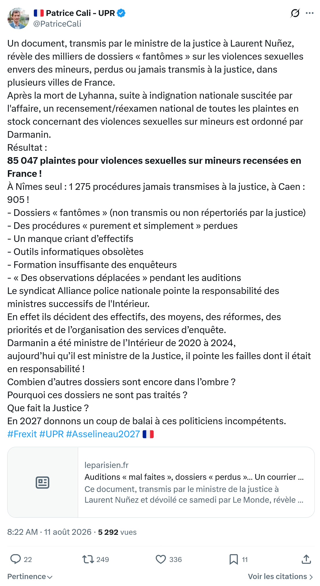 Patrice Cali: Un document, transmis par le ministre...