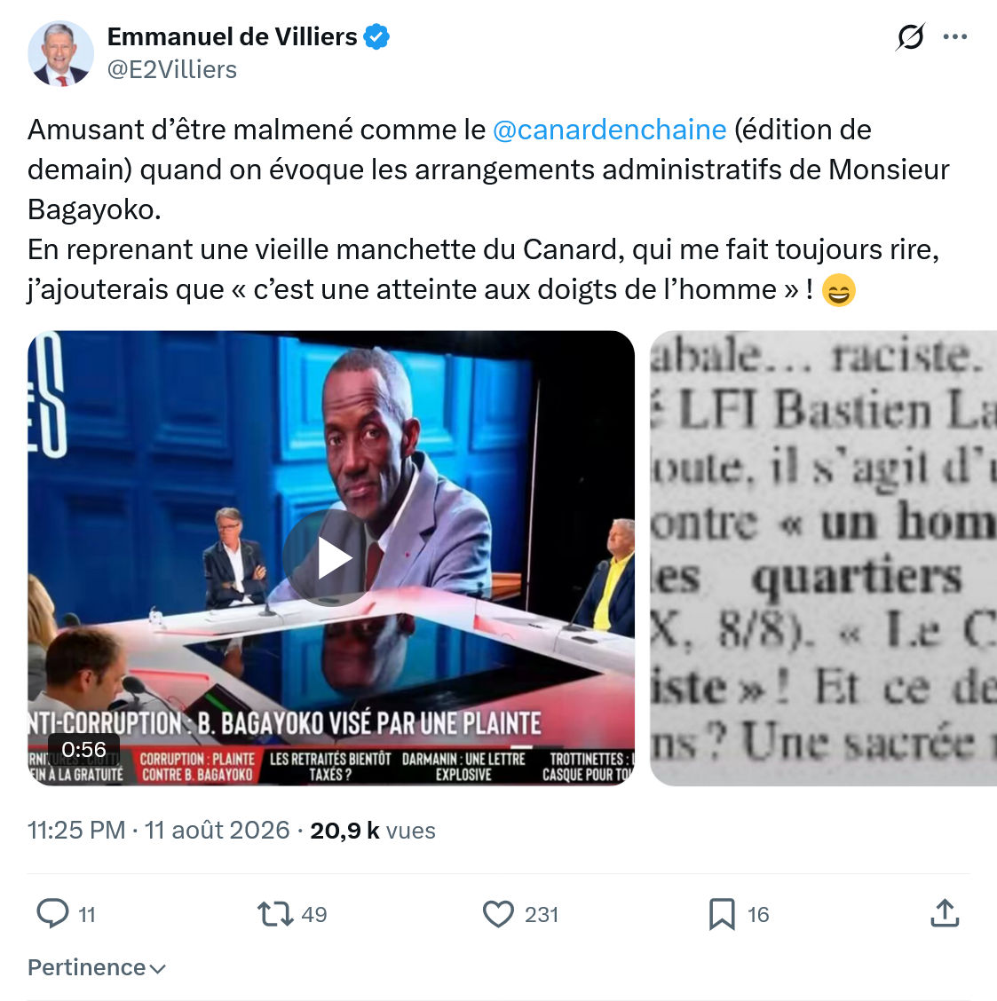 Emmanuel de Villiers: Amusant d’être malmené...