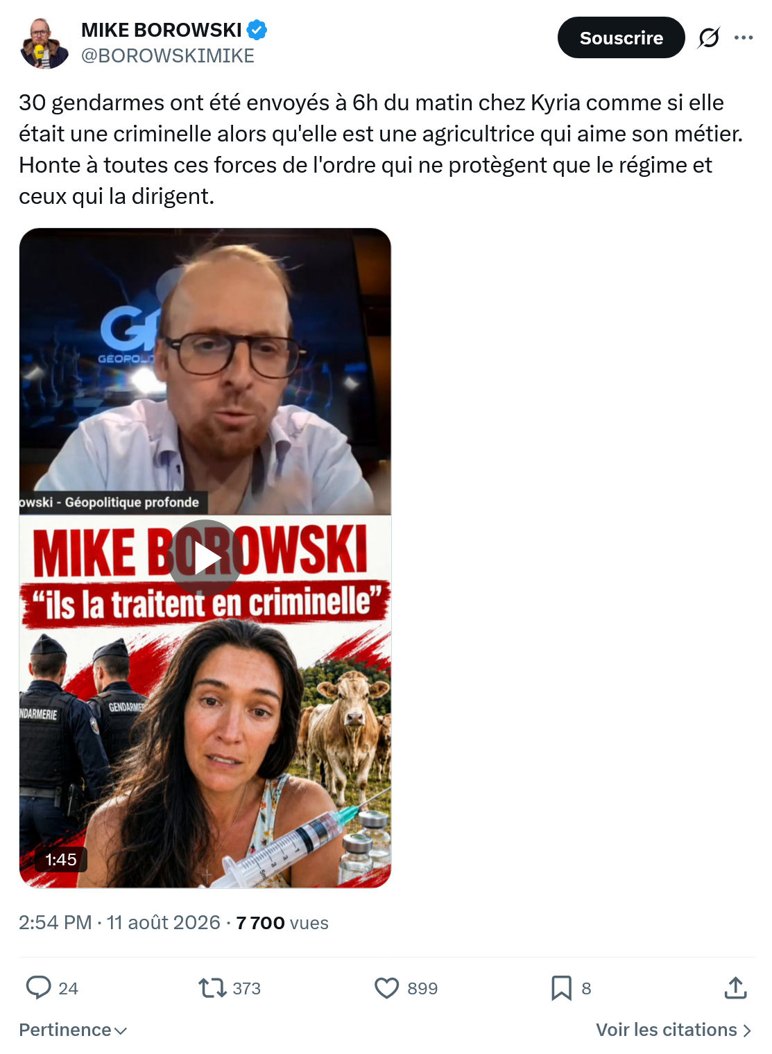 Mike Borowski: 30 gendarmes ont été envoyés...