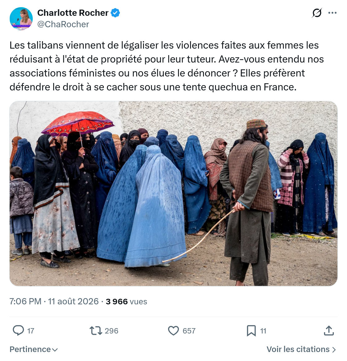 Charlotte Rocher: Les talibans viennent de légaliser...