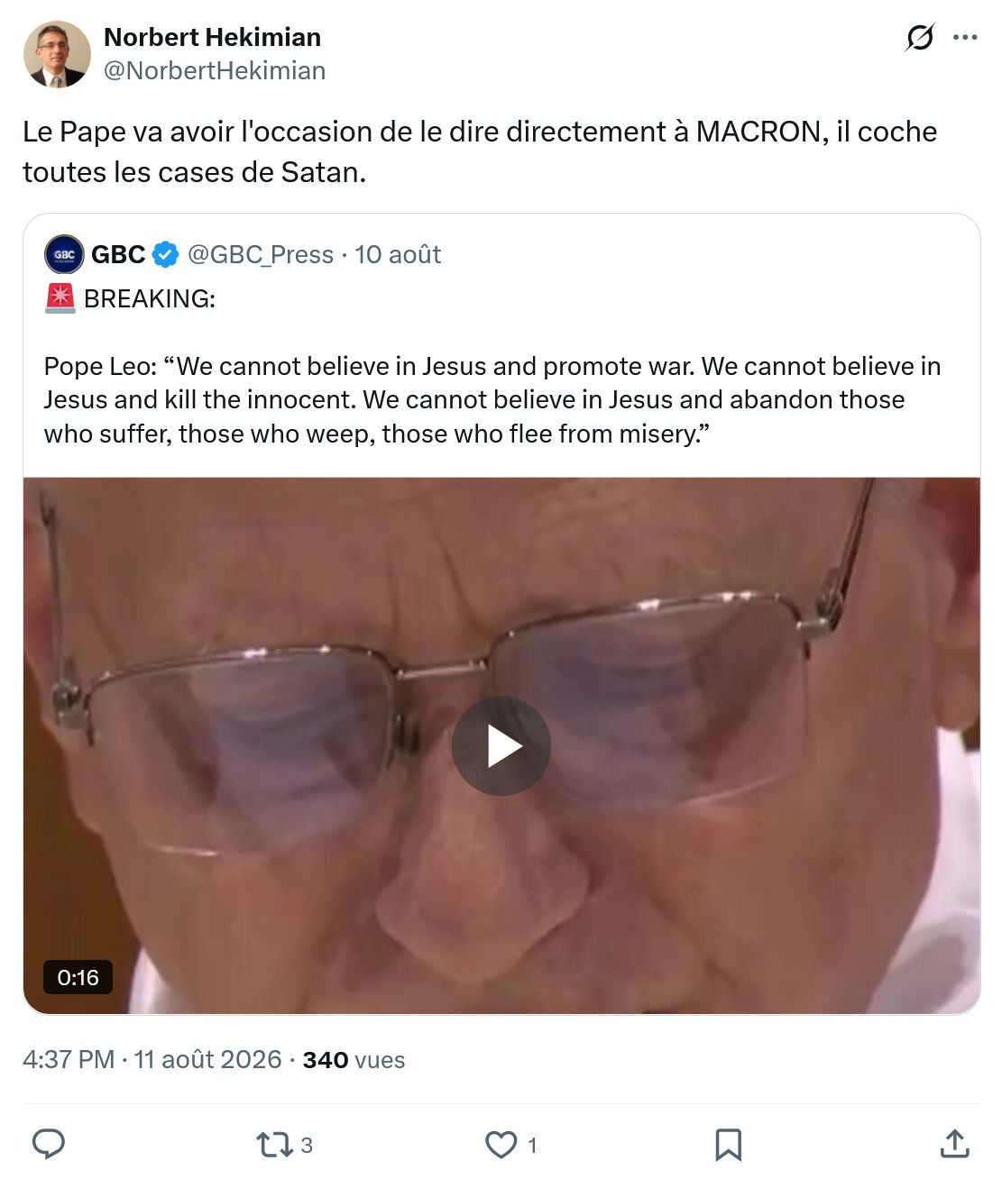 Norbert Hekimian: Le Pape va avoir l'occasion...
