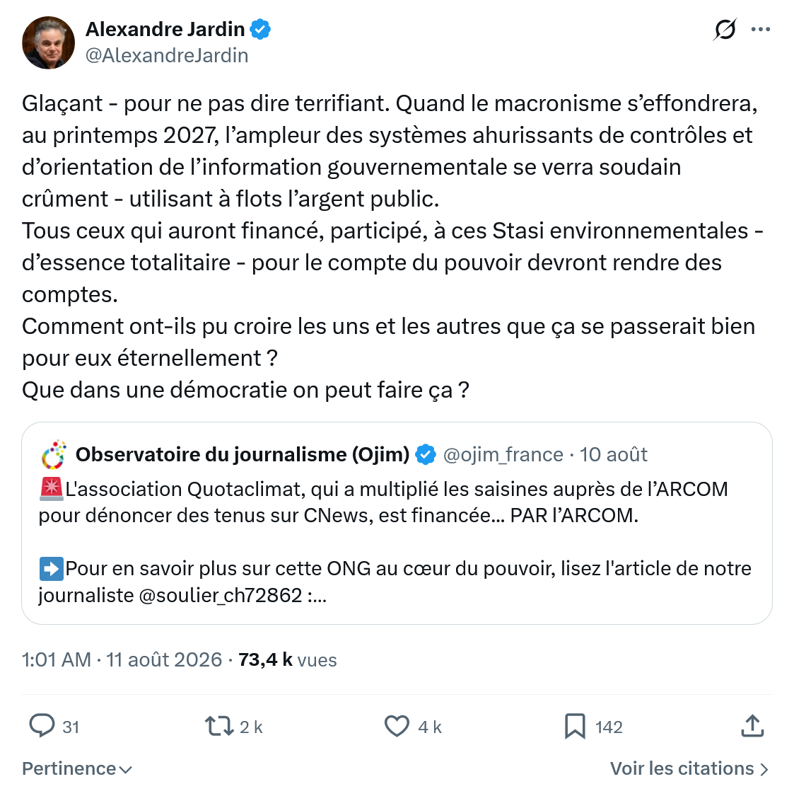 Alexandre Jardin: Glaçant - pour ne pas dire terrifiant...