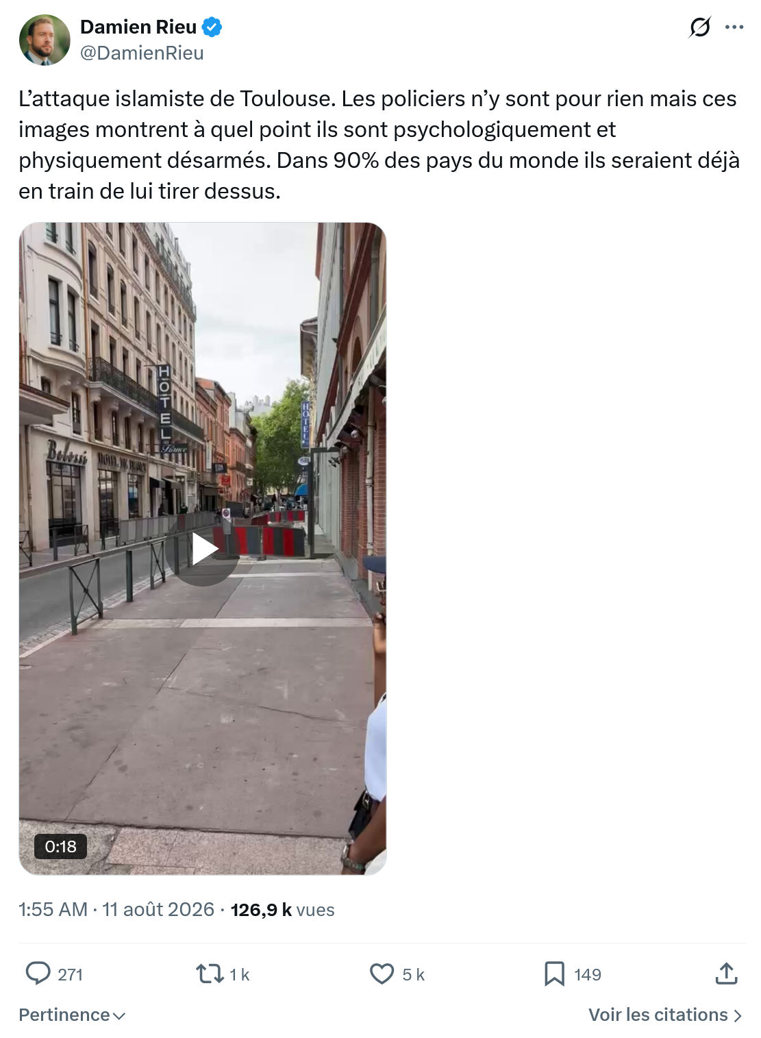 Damien Rieu: L’attaque islamiste de Toulouse...