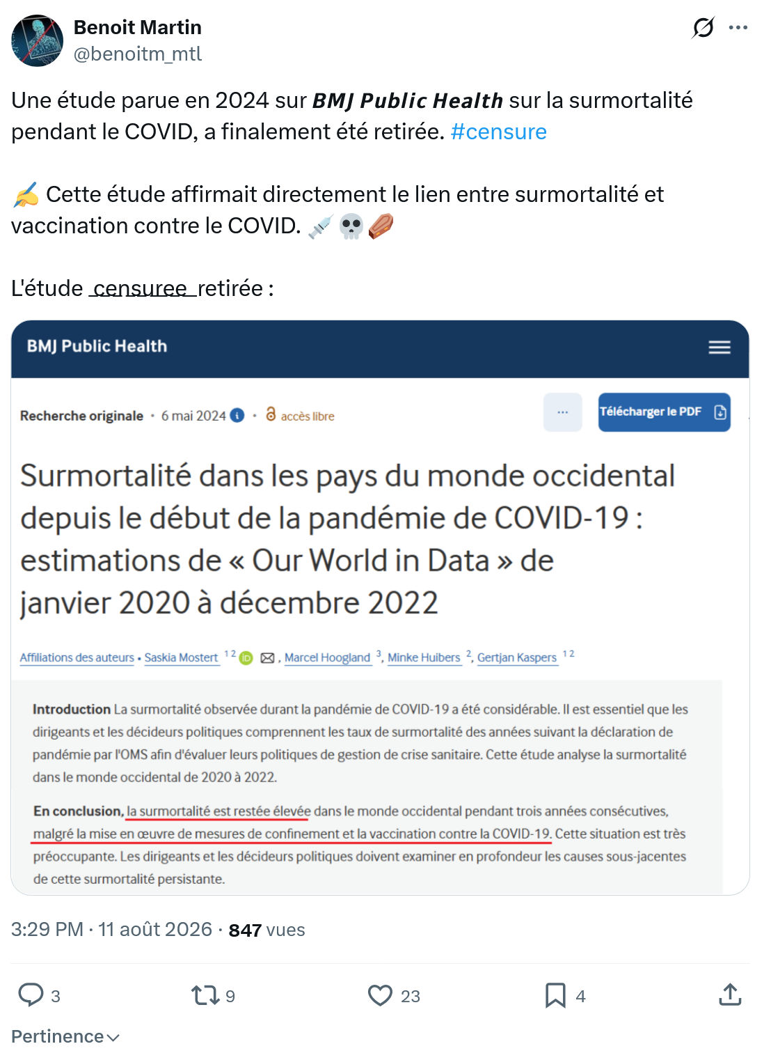 Benoît Martin: Une étude parue en 2024 sur...