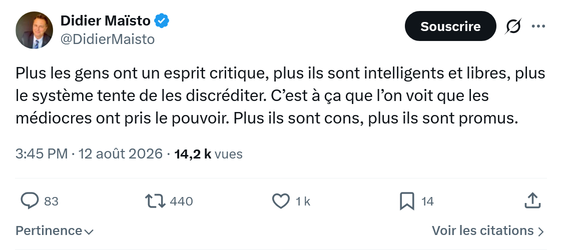 Didier Maïsto: Plus les gens ont un esprit critique...