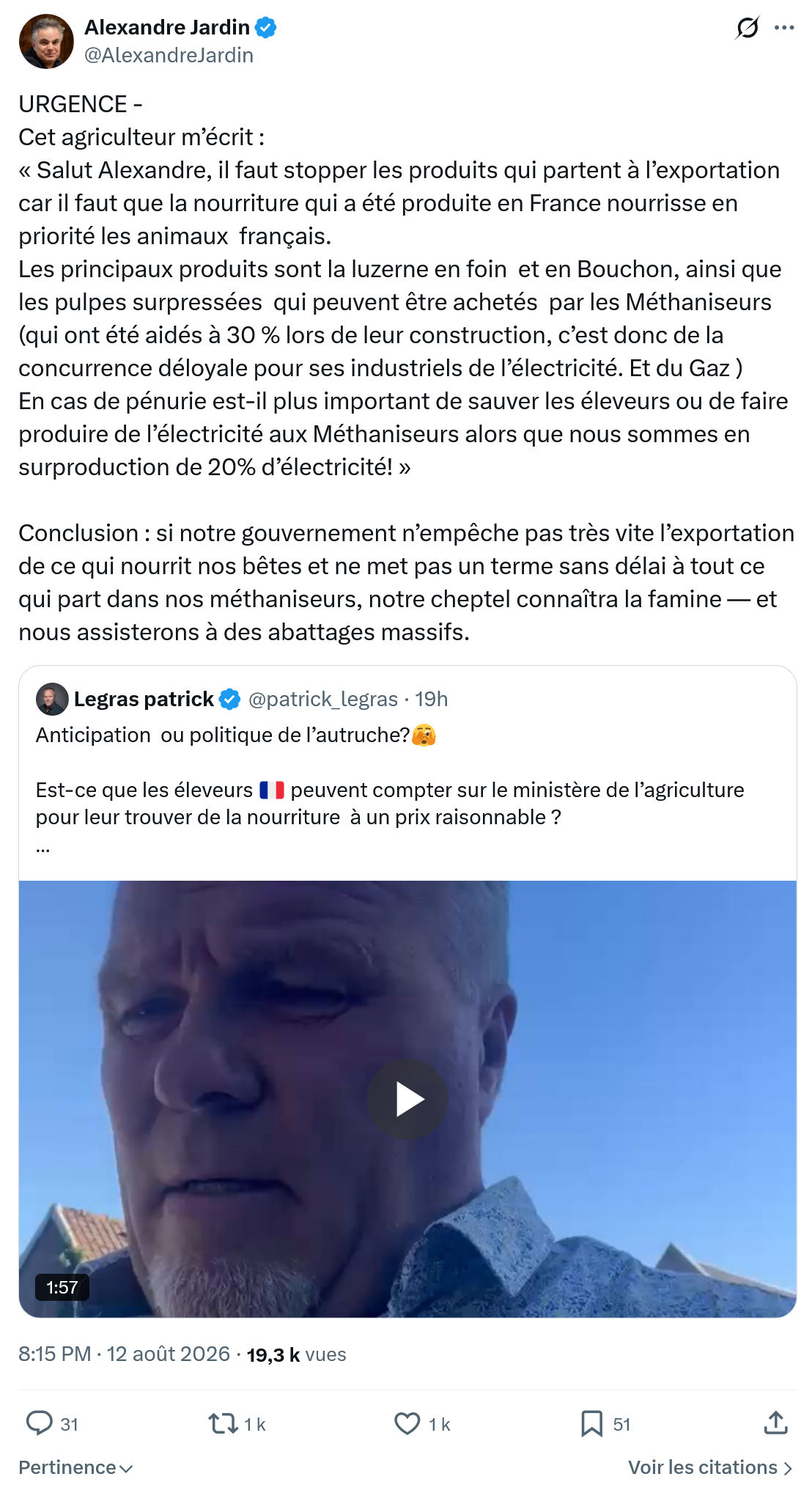 Alexandre Jardin: Cet agriculteur m’écrit...