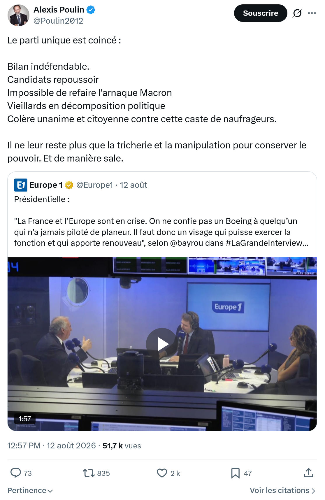 Alexis Poulin: Le parti unique est coincé...