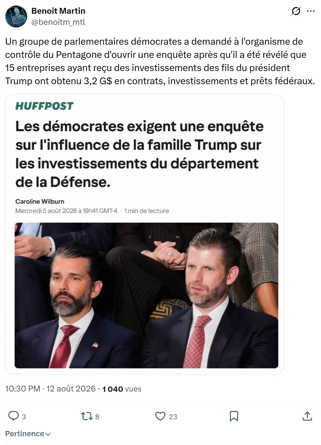 Benoît Martin: Un groupe de parlementaires démocrates...