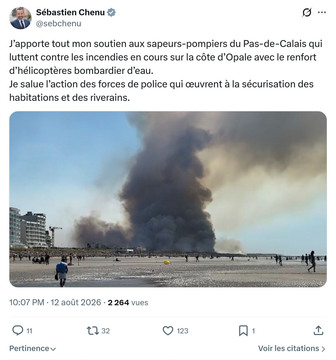 Sébastien Chenu: J’apporte tout mon soutien aux sapeurs-pompiers...