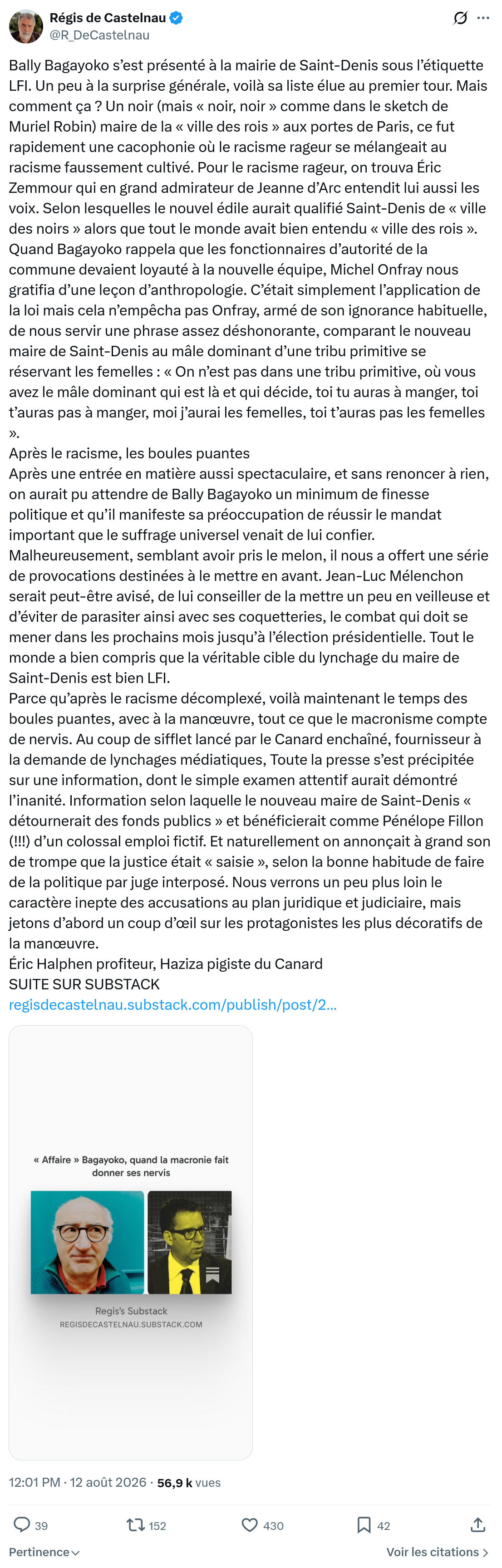 Régis de Castelnau: Bally Bagayoko s’est présenté à la mairie...
