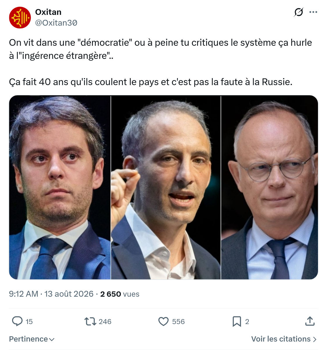 Oxitan: On vit dans une "démocratie"...