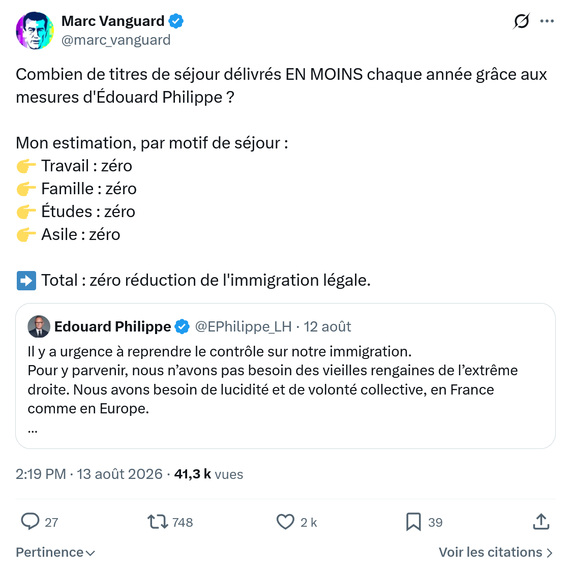 Marc Vanguard: Combien de titres de séjour...