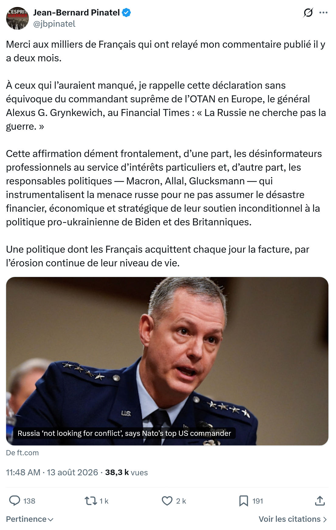 Jean-Bernard Pinatel: Merci aux milliers de Français...