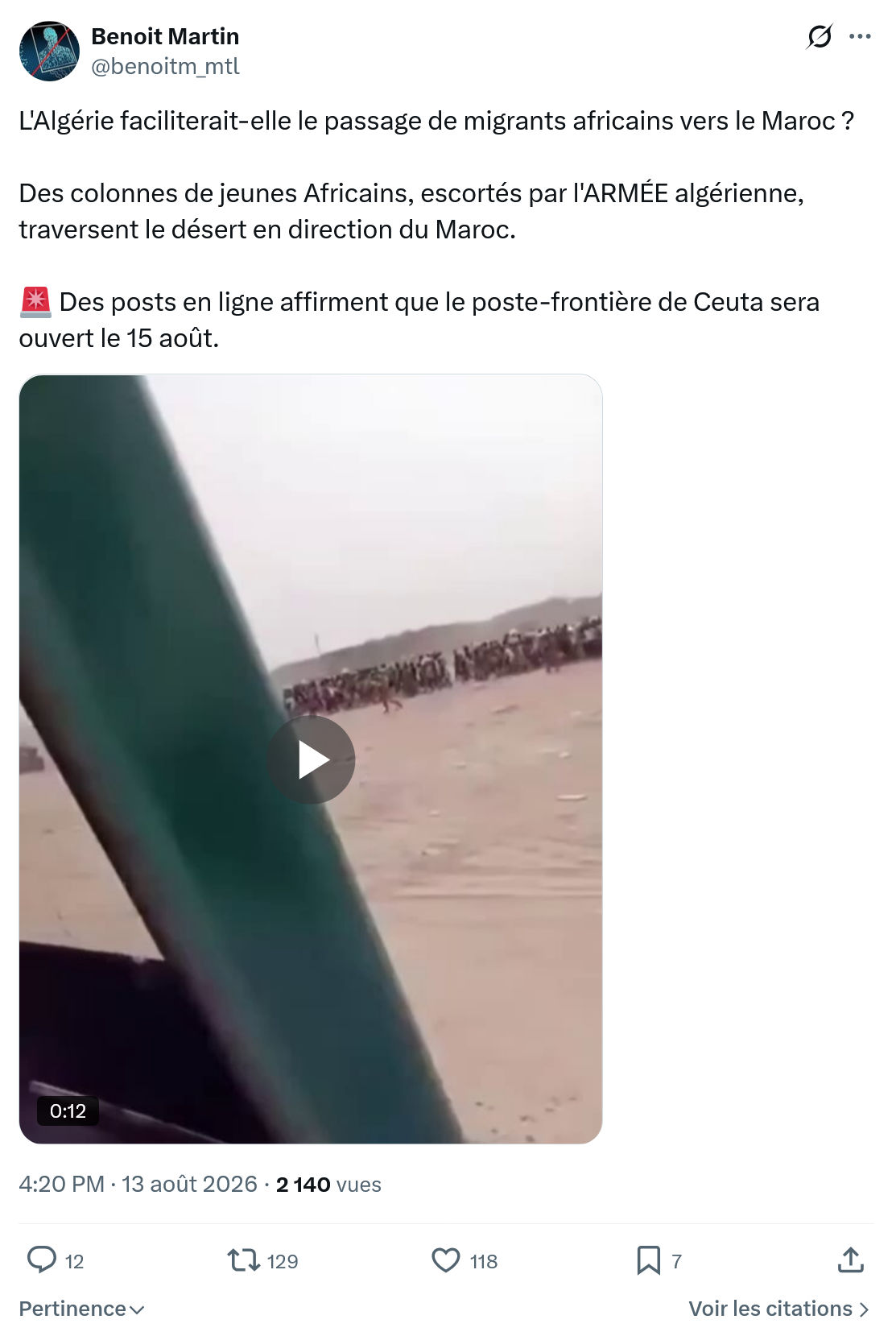 Benoît Martin: L'Algérie faciliterait-elle...