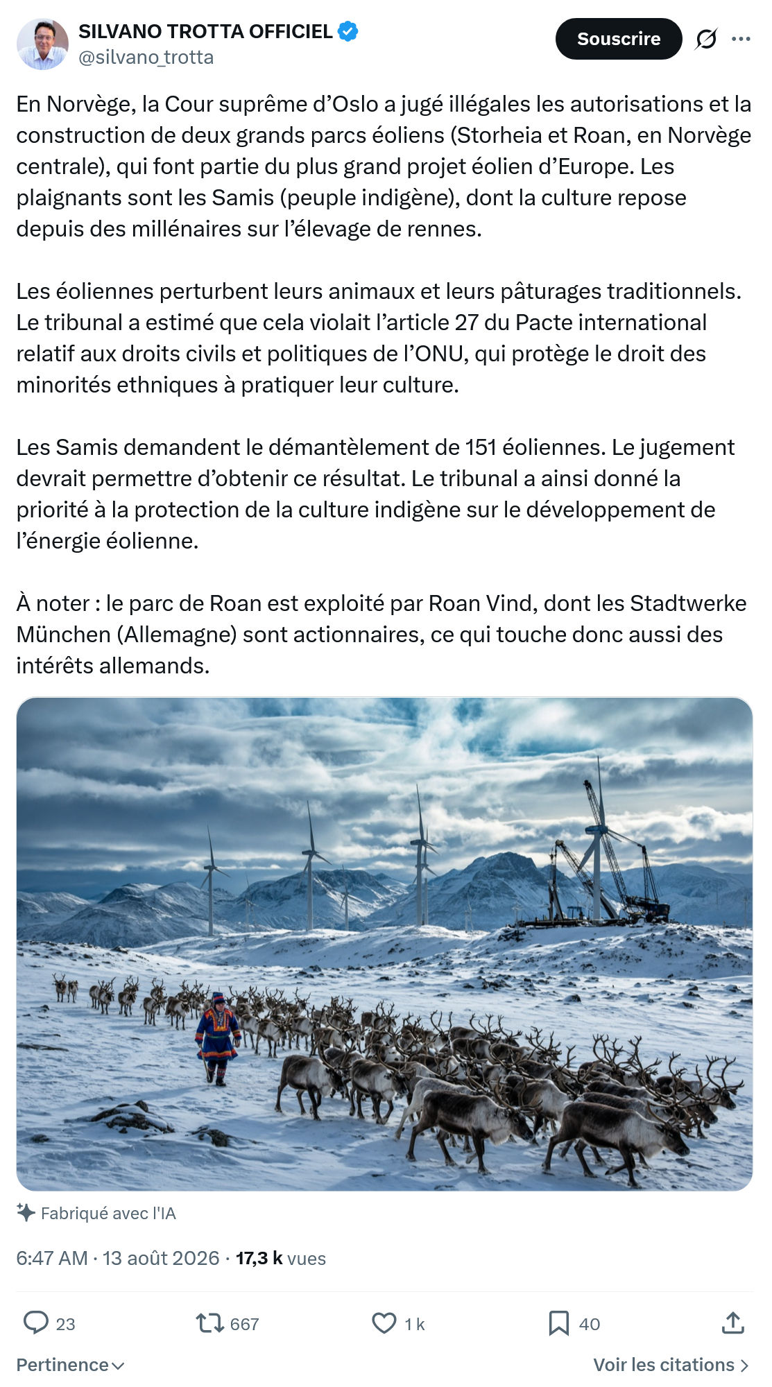 Silvano Trotta: En Norvège, la Cour suprême...