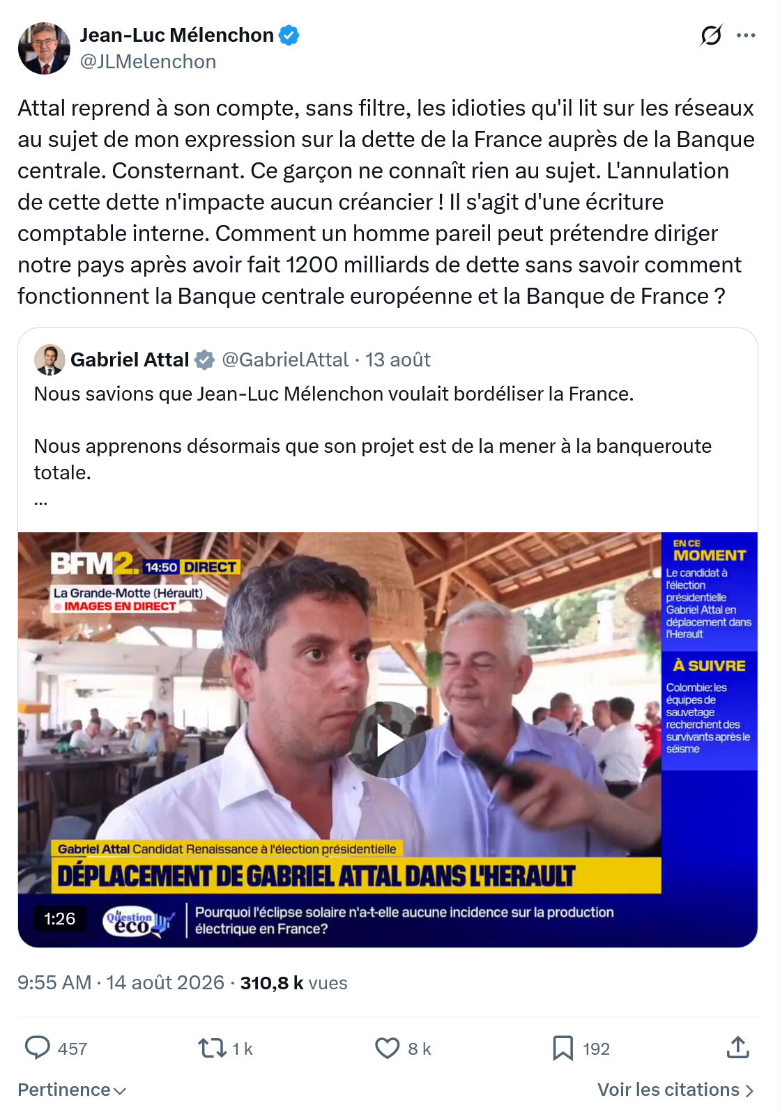 Jean-Luc Mélenchon: Attal reprend à son compte...