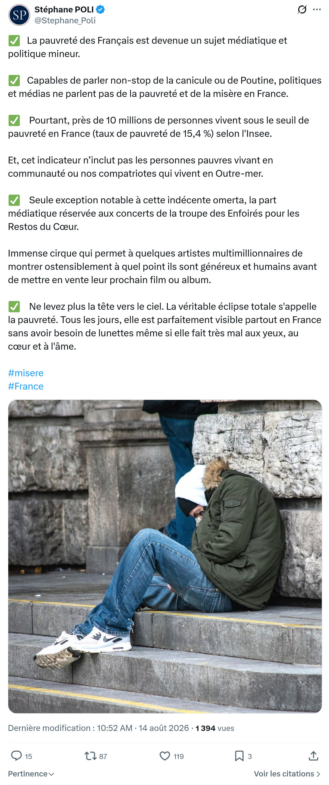 Stephane Poli: La pauvreté des Français...