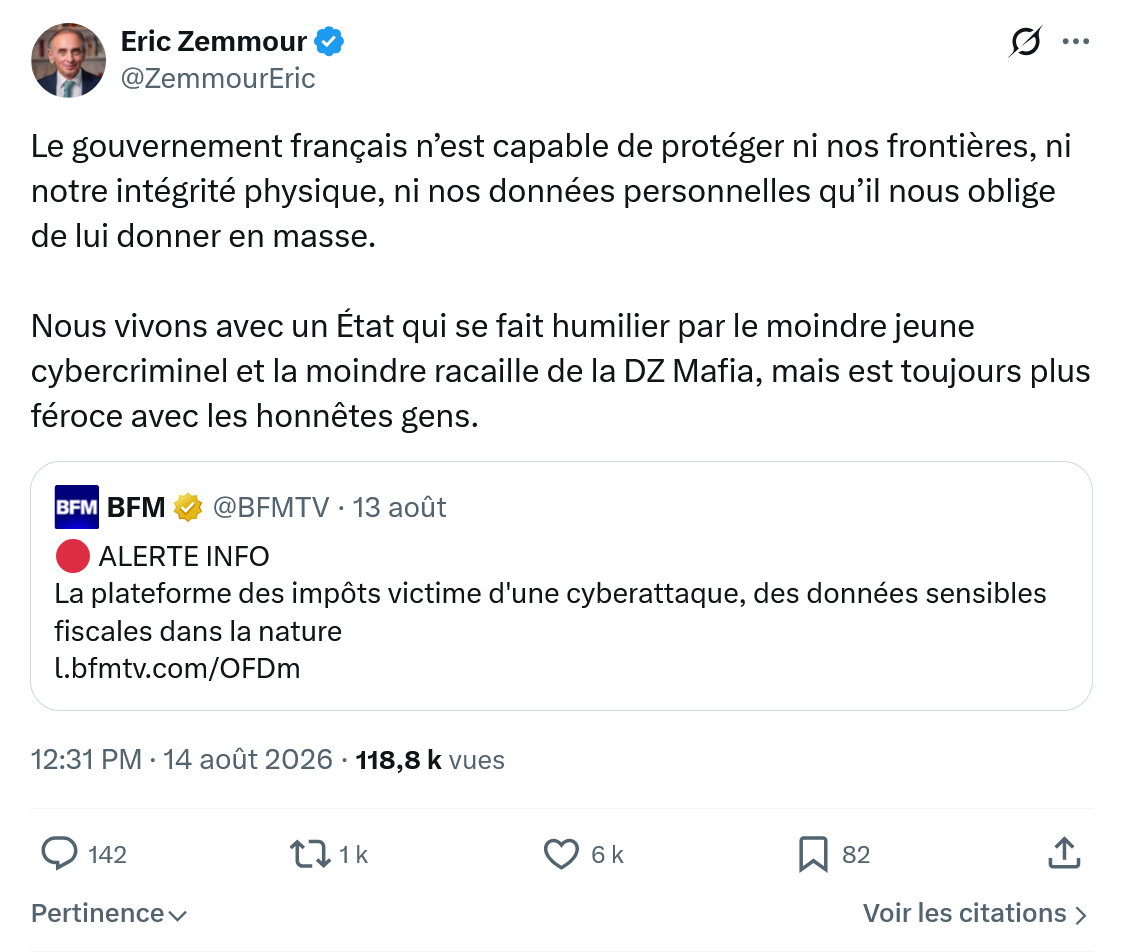 Eric Zemmour: Le gouvernement français...